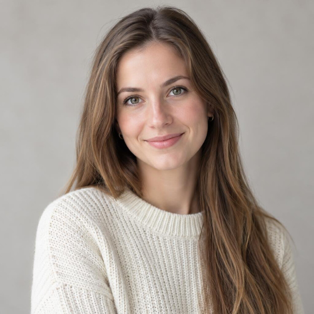 Portrait of a young woman with brown hair smiling at the camera